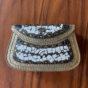 Elegant Black and Gold Mosaic Metal Clutch